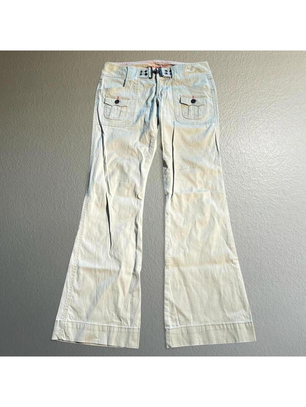 Dna Y2K Low Rise Flare Jeans Pink Stitch Hook Closure Vintage Denim